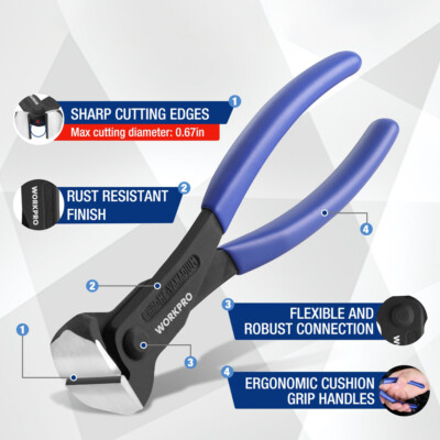 WORKPRO 7'' High Leverage End Cutting Nipper Pliers Nail Puller End Cutting Plier