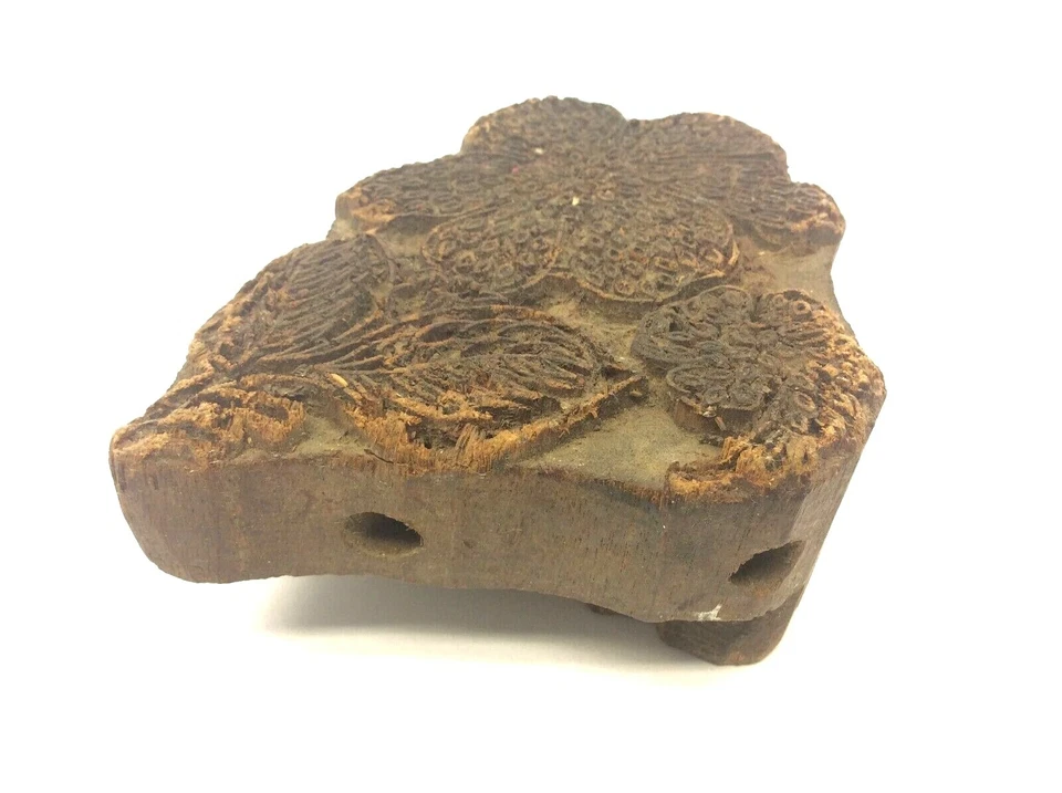 Antique Hand-Carved Primitive Floral Flower Ink Stamp – Wooden Art Block - Image 3 of 4