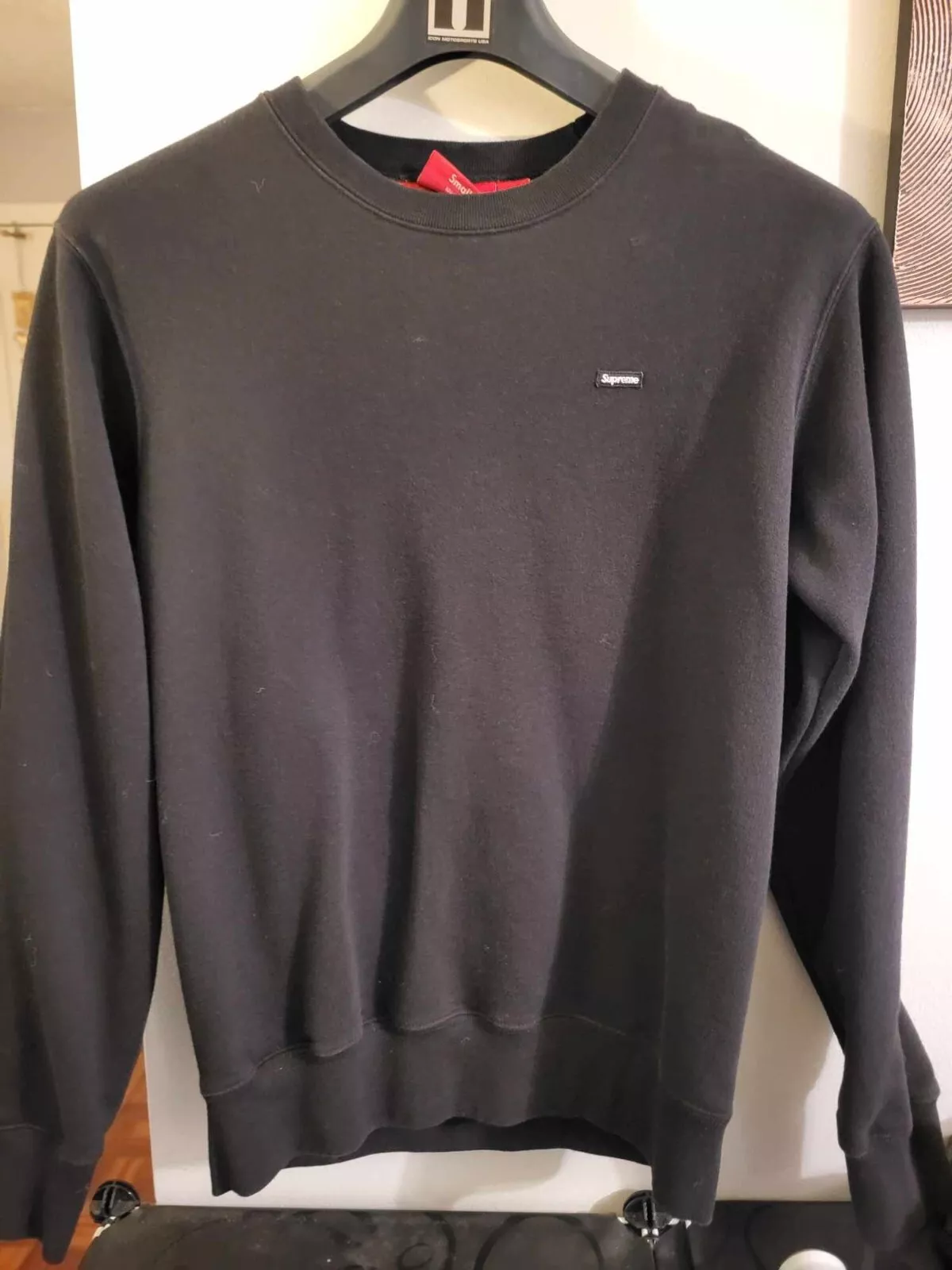 Supreme Petite Boîte Logo Contraste Crewneck   Noir   Taille Petit Homme