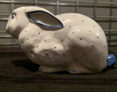 Tiffany & Co. Austria Bunny Rabbit Piggy Bank White w Blue Polka