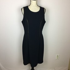 NWT 41 Hawthorn Reina Sheath Dress Sz L Womans Navy Knit Faux Leather Sleeveless