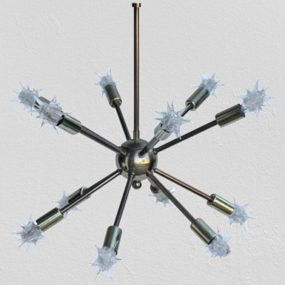 Mid Century Style 12 Arms Polish Brass Sputnik Royal Chandelier Light fixture