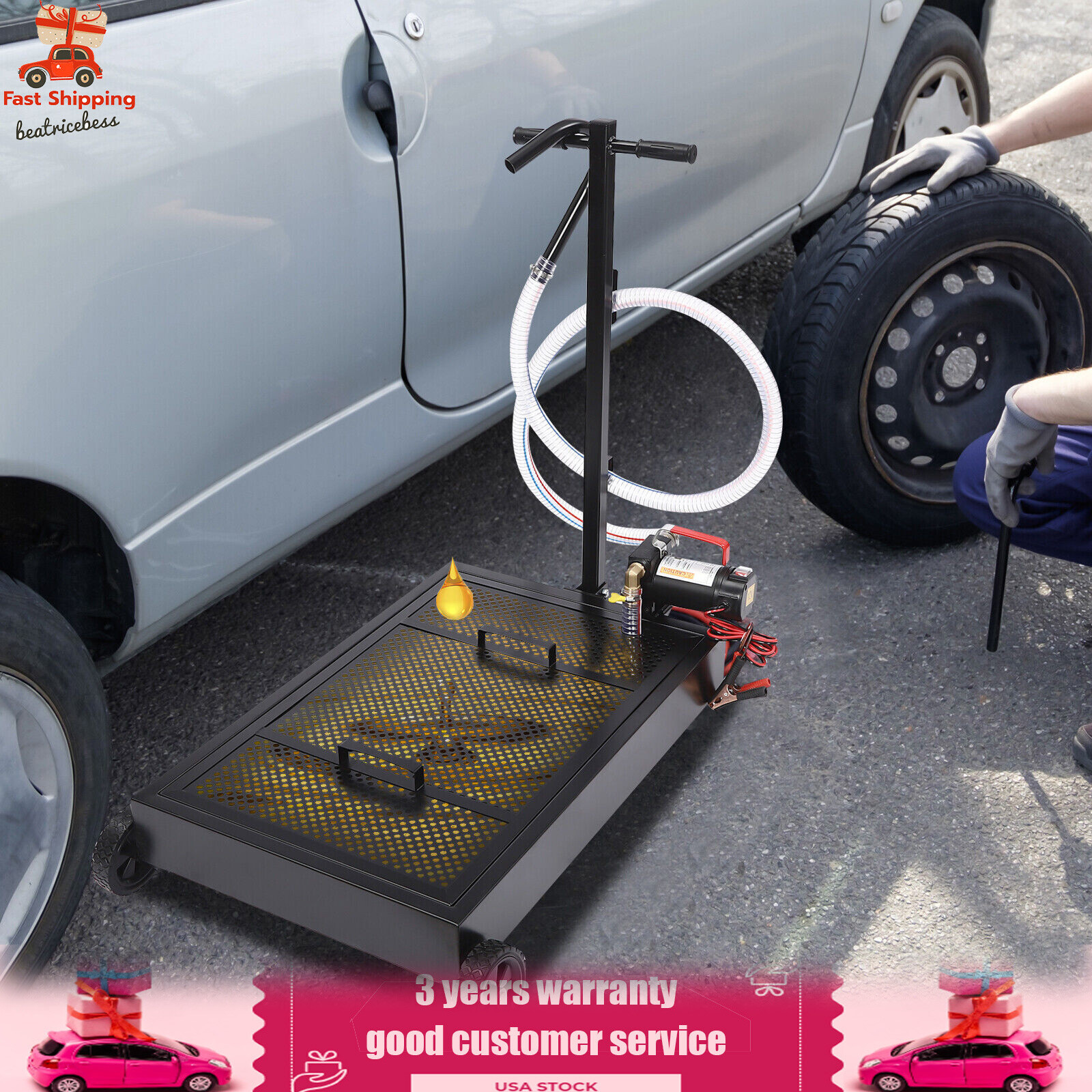 56.78L Oil Drain Pan Transmission Collect Waste Fluid Oil Drain Cart 15 Gallon