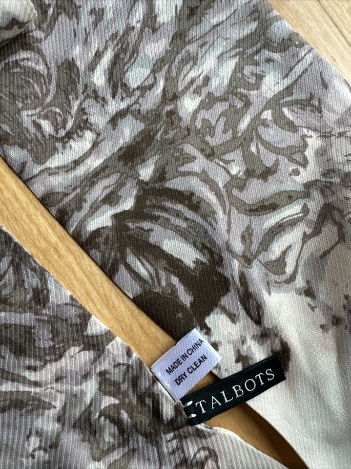 "Bufanda de seda Talbots rectangular 4"" X 66"" rosa beige tostado marrón abstracto" Foto 3 de 4