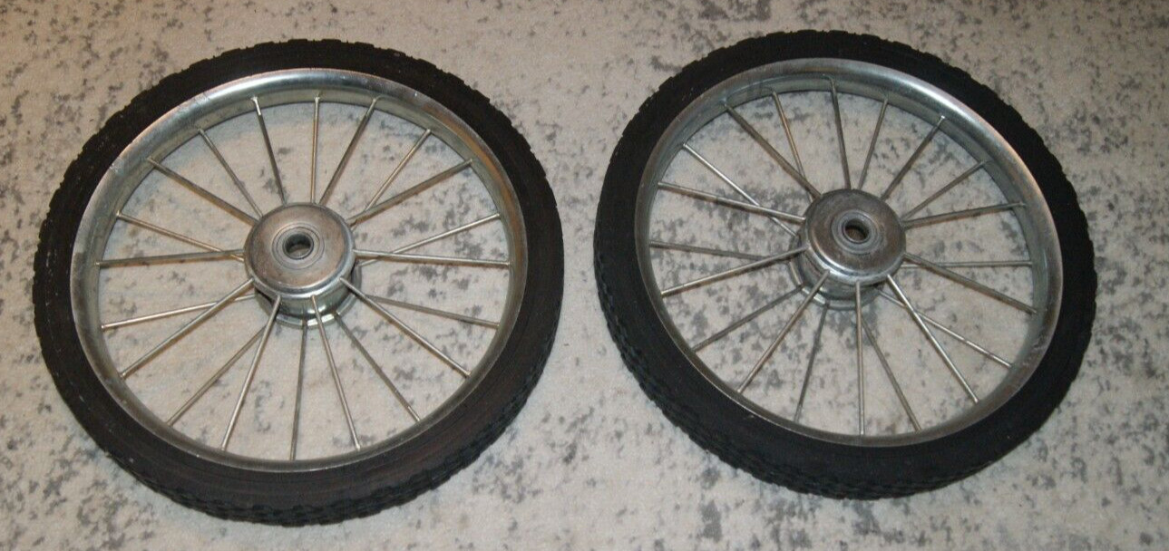 2 HARD RUBBER  VINTAGE  WIRE RIMS FOR CART WAGON- TRICYCLE W