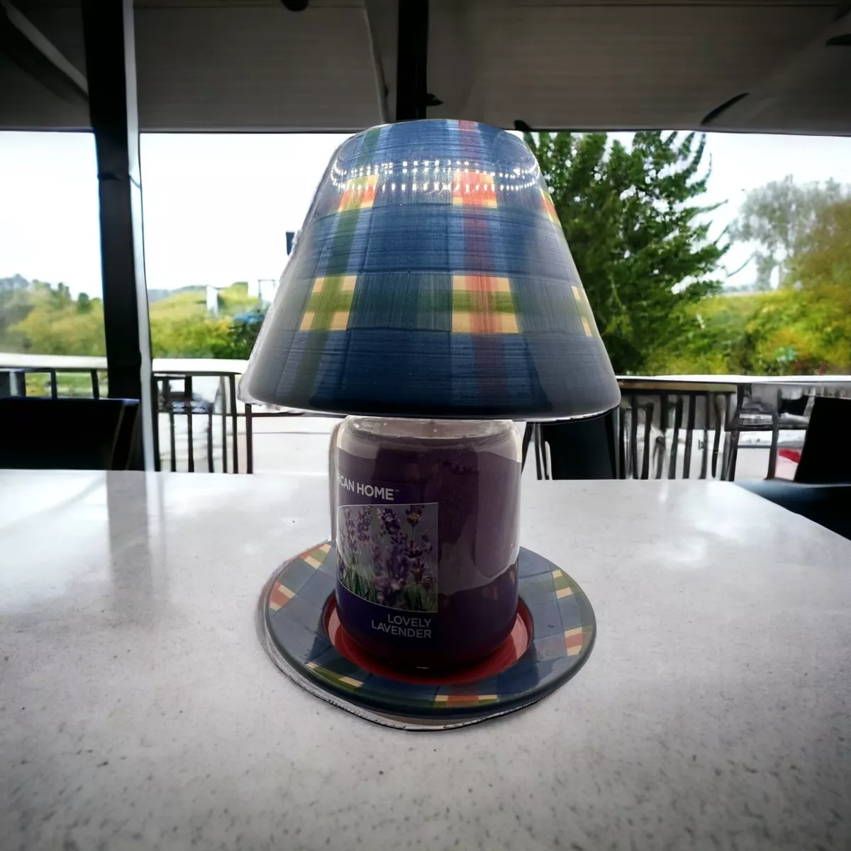 Yankee Candle Ceramic Candle Lamp Shade with Base Plaid Country