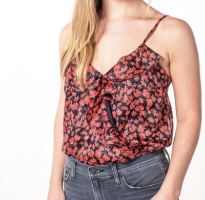 Lush Womens Alexandra Ruffle Cami Bodysuit Size Medium Floral Print Adjustable 