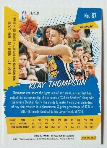 2016-17 Panini Revolution Fractal Base Klay Thompson Card #87 SPLASH BROTHERS!!! - Picture 2 of 2