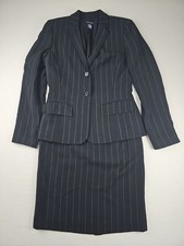 Ann Taylor 3 Piece Suit Black Pinstripe Rayon Blend Jacket Set Business Workwear