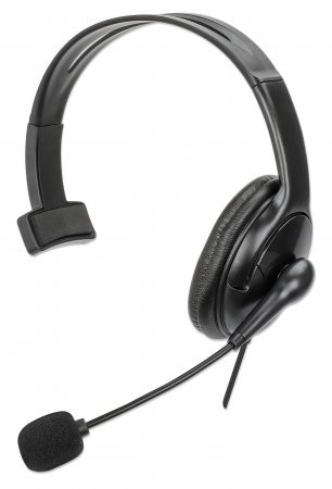 Manhattan Mono Over-Ear Headset Usb Reversible Microphone Boom Padded Retail Box