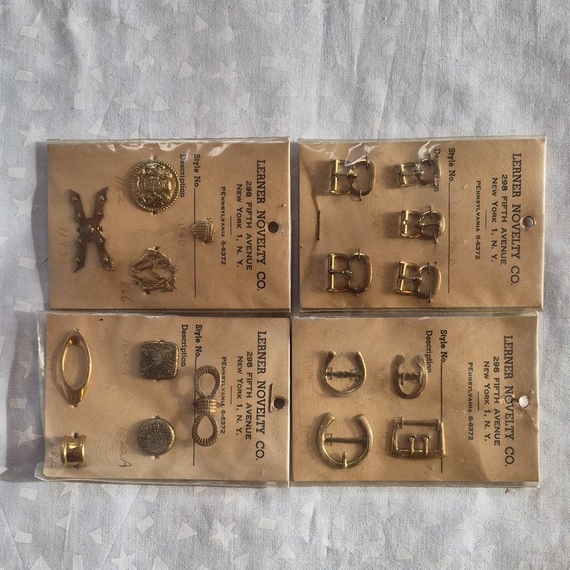 Lerner Novelty Co. Metal Leathercraft Buckle Hardware Lot, Assorted, Cards