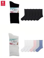 K. Bell Women's Roll Top Crew Sock 6 Pair, 1824546 Size 5.5-10 Choice Black/Mult