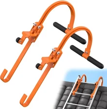 2 Pack Heavy Duty Ladder Roof Hook for Roof Ridge with Wheel Rubber Grip T-Bar
