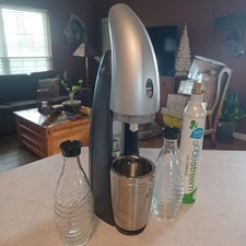 SodaStream Penguin Sparkling Seltzer Water Maker, 2 Glass Carafes, CO2 Cartridge