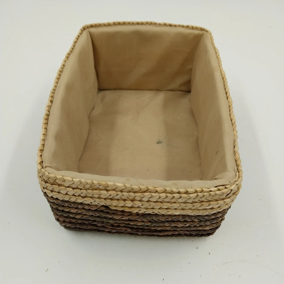 Handwoven Rattan Storage Basket Organizer 2-Tone with Sewn Liner Rectangular 7" - Image 4 of 4