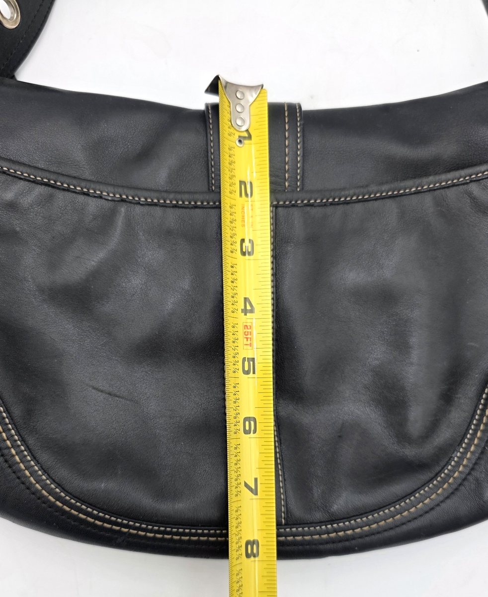 Coach Soho Black Leather Flap Shoulder Bag F10192 Buckle Accent