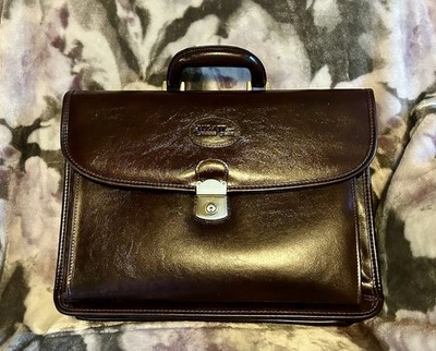 Men s Bugatti Mahogany Leather Briefcase With Shoulder Strap w/ key!  
