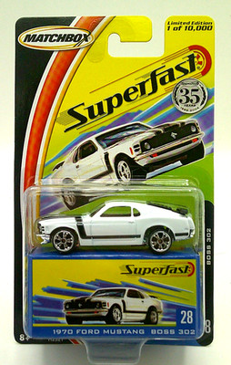 MatchBox SUPERFAST '70 FORD MUSTANG BOSS 302 #28 WHITE Limited Edition 1/10,000