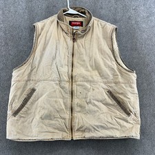 Wrangler Hero Vest Mens XL Beige Full Zip Sherpa Lined Canvas Workwear Coat 90s
