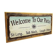 Homebody Accents - "Welcome to our patio" metal sign, framed outdoor 6x16 in