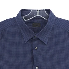 Ermenegildo Zegna Su Misura Shirt Blue Check Tailored Fit Size MEDIUM