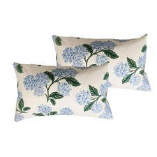 Blue Hydrangea Flower Throw Pillow Covers 12x20 Inch Set of 2 Decorative Farm...