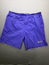 Vintage Nike Men's Nylon Athletic Shorts Purple with Embroidered Logo, Size XL
