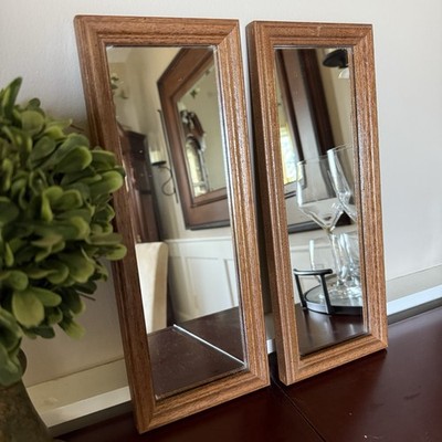 Vintage Home Interiors Homco Wood Wall Accent Mirrors Pair MCM Rustic Decor