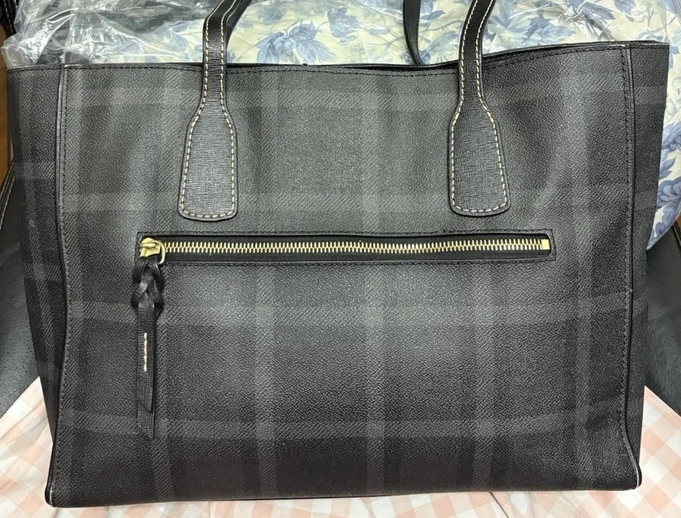 Dooney Bourke Gray Black Coated Graham Plaid Ashton Shopper Tote Shoulder Bag - Image 2 of 4
