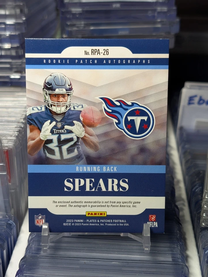 2023 Panini Plates & Patches Tyjae Spears RC Patch Auto /149 #RPA-26 Titans - Image 2 of 2