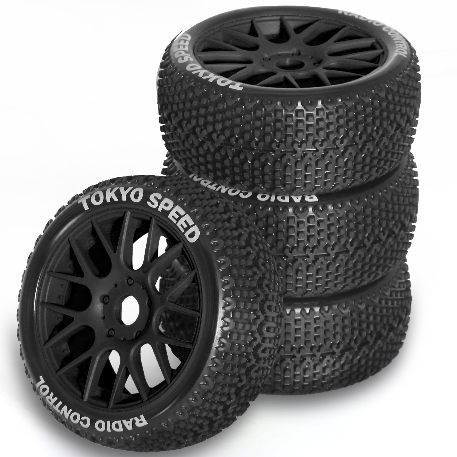 1/8 RC Buggy Tires and Wheels Rims 17mm Hex All Terrain Rubber Tyres for 1:8 Sca