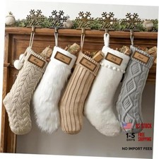 Christmas Stockings: 5 Pack 18 inch Farmhouse Plush Faux Fur Cable Knitted