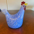 VTG Murano Style Art Glass Rooster Chicken Figurine Blue Red Farmhouse Decor