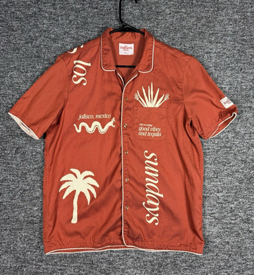 Los Sundays Tequila Party Theme Small Woven Camp Shirt Short Sleeve Rare!