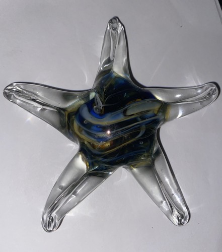 Vintage Art Glass STARFISH Paperweight Multi Color Swirl - Picture 3 of 13