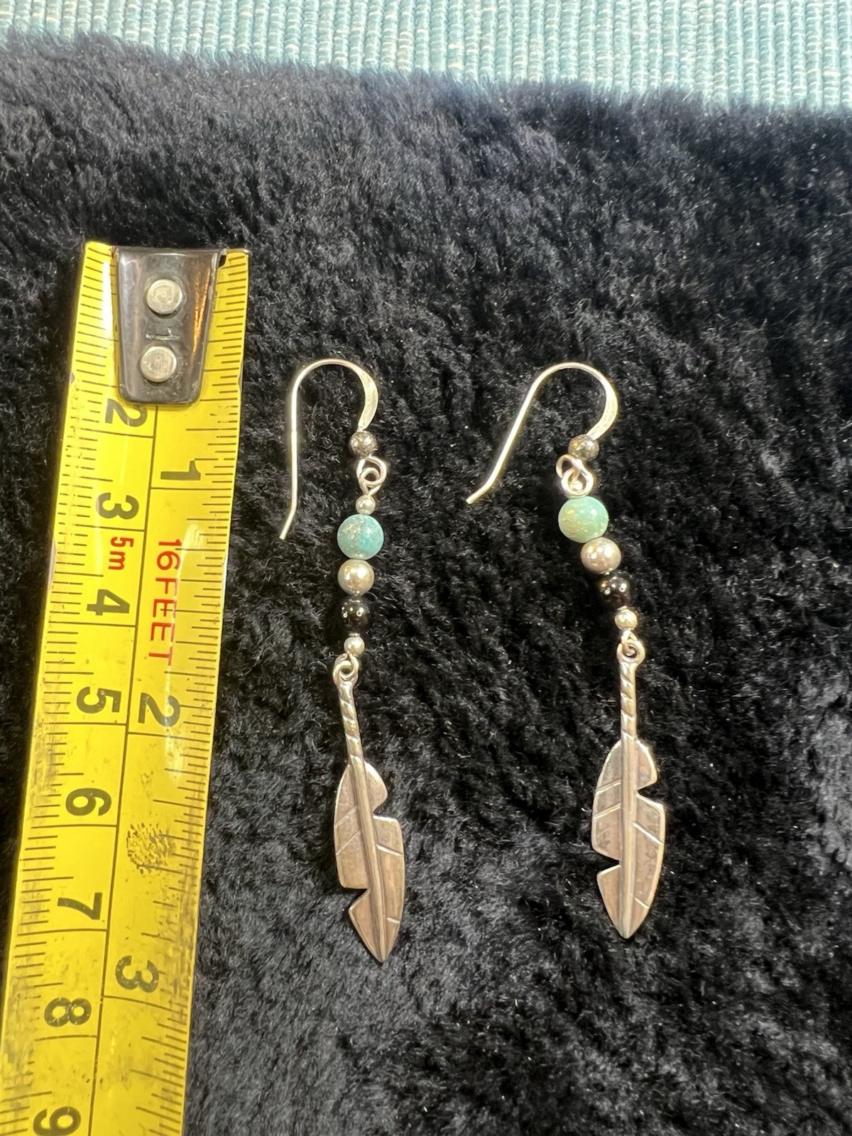 Sterling Silver Feather Dangle/ Drop Earrings Wit… - image 2