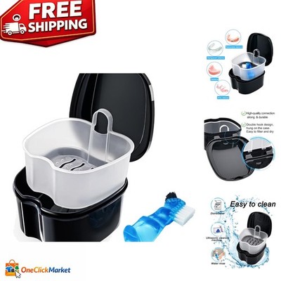 Black Waterproof Denture Soaking Container with Strainer & Lid for Hygiene