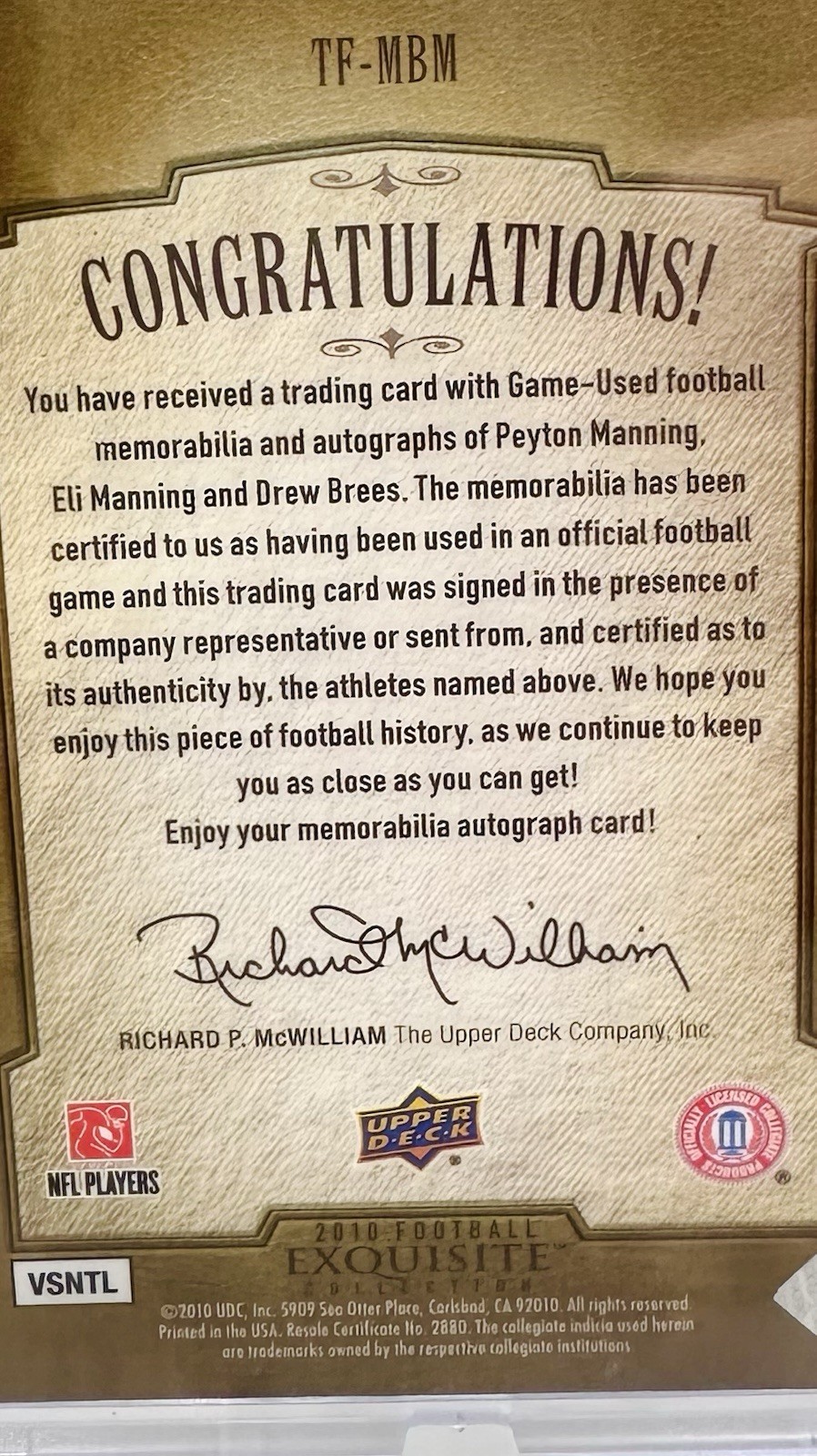 2010 EXQUISITE GAME USED JERSEY AUTO BOOKLET PEYTON ELI MANNING & DREW BREES /10 view 7