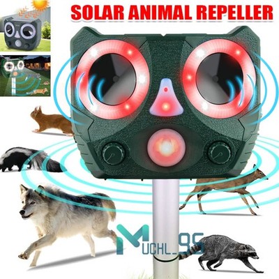 Solar Ultrasonic Animal Repeller Deer Cat Dog Squirrel Raccoon Skunk Repellent