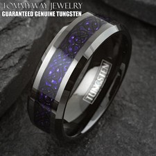 CLOSEOUT Black Tungsten Carbide Men's Purple Carbon Fiber Dragon Band Ring