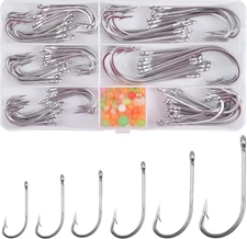 Saltwater J Hooks, 130Pcs Stainless Steel O'Shaughnessy Long Shank Forged Trolli