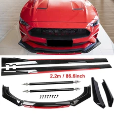 Front Bumper Lip Spoiler Splitter Side Skirt Glossy Black For Ford Mustang Unive