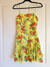 Alice + Olivia Ginny Silk Vibrant Yellow Floral Mini Dress size 4 RETAIL $ 395
