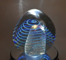 Mesmerizing Eickholt Paperweight with Iridescent Center Blue Swirl Vintage MCM