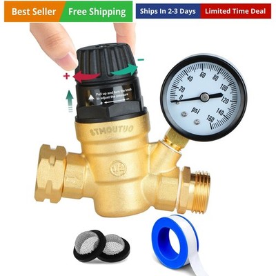RV Water Pressure Regulator for RV Camper. Brass Lead-Free Adjustable Camper ...