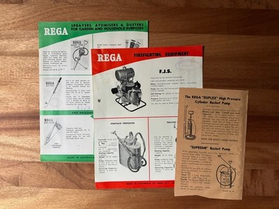 Vintage 1960's REGA Sprayers Pumps & Firefighting Equipment Brochures & Flyers