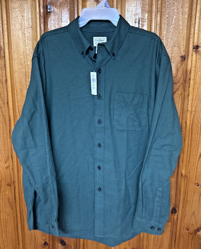 L.L. BEAN New Men’s Shirt Green / Blue Check Long Sleeves Cotton