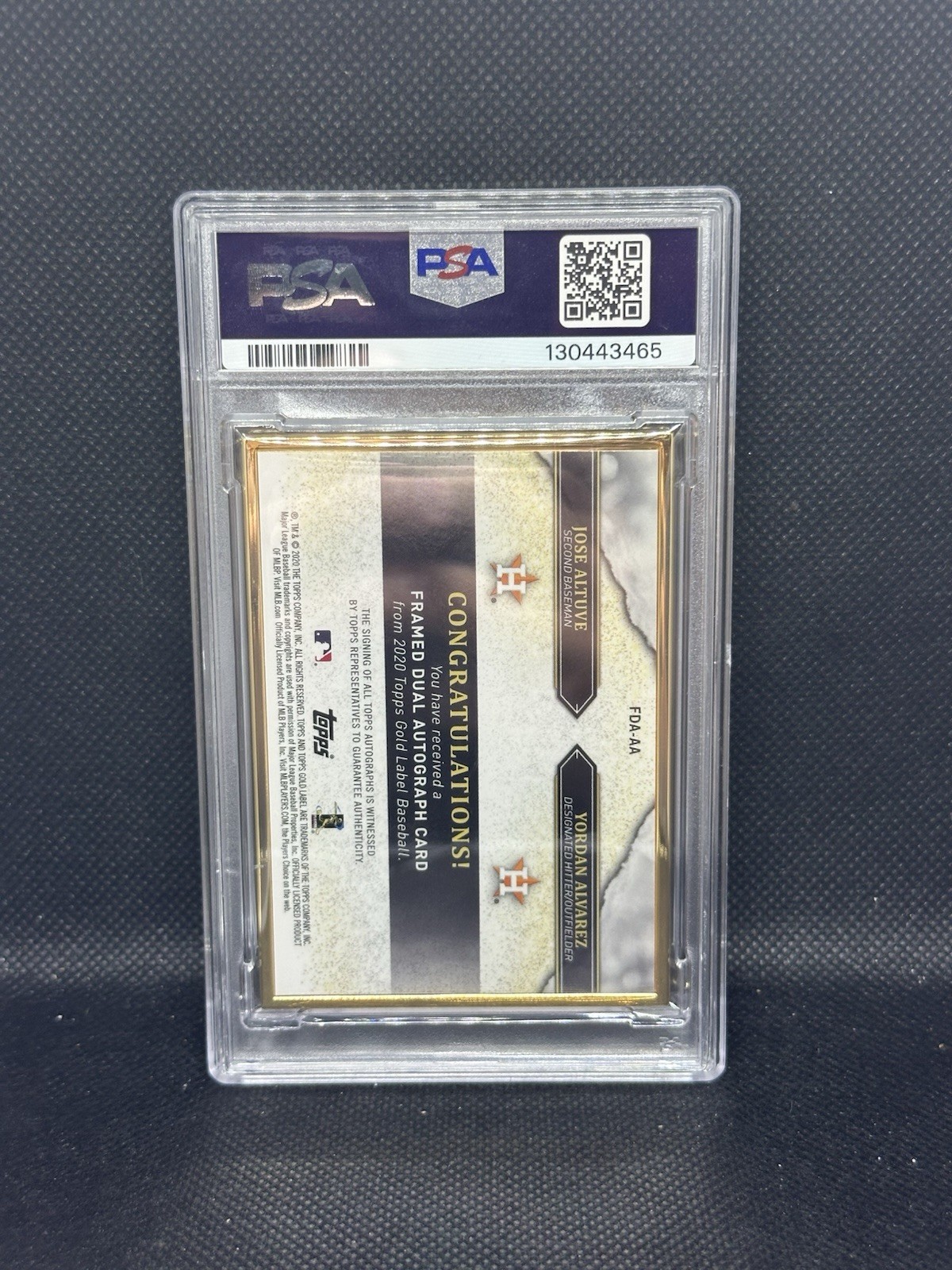 2020 Topps Gold Label Dual Auto /5 Yordan Alvarez Jose Altuve PSA 8 Astros Auto view 2