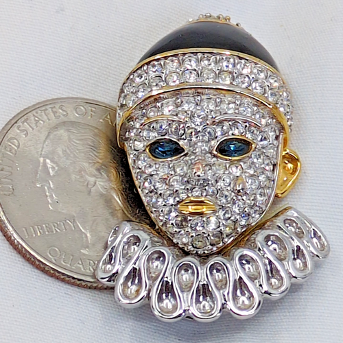 Swarovski Signed Pierrot Clown Brooch Pin Pave Crystal Blue Eyes Enamel Retired - Imagen 2 de 6