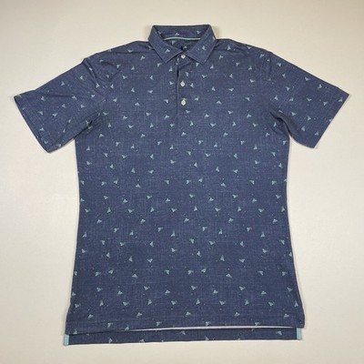 Johnnie-O Shirt Men s Medium Blue Performance Polo Martini Glasses AOP Top Shelf